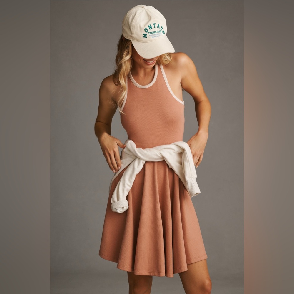 Daily Practice Anthropologie Cutout Fit & Flare Sporty Dress Nude Peach Pink S